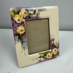 Vintage‎ Style Ceramic Floral Picture Frame Yellow Roses Purple Watercolor 5x7